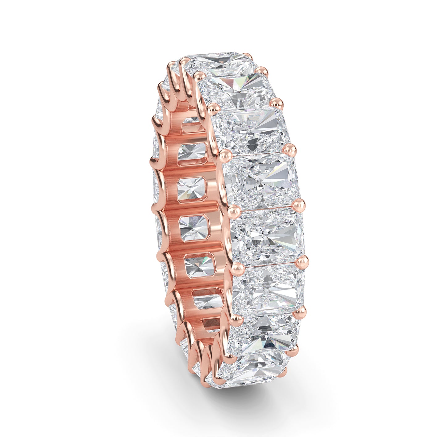 Finley Radiant cut lab-grown diamond U Prong eternity Roes Gold band ring for women - elegant and sustainable jewelry by Wenoor