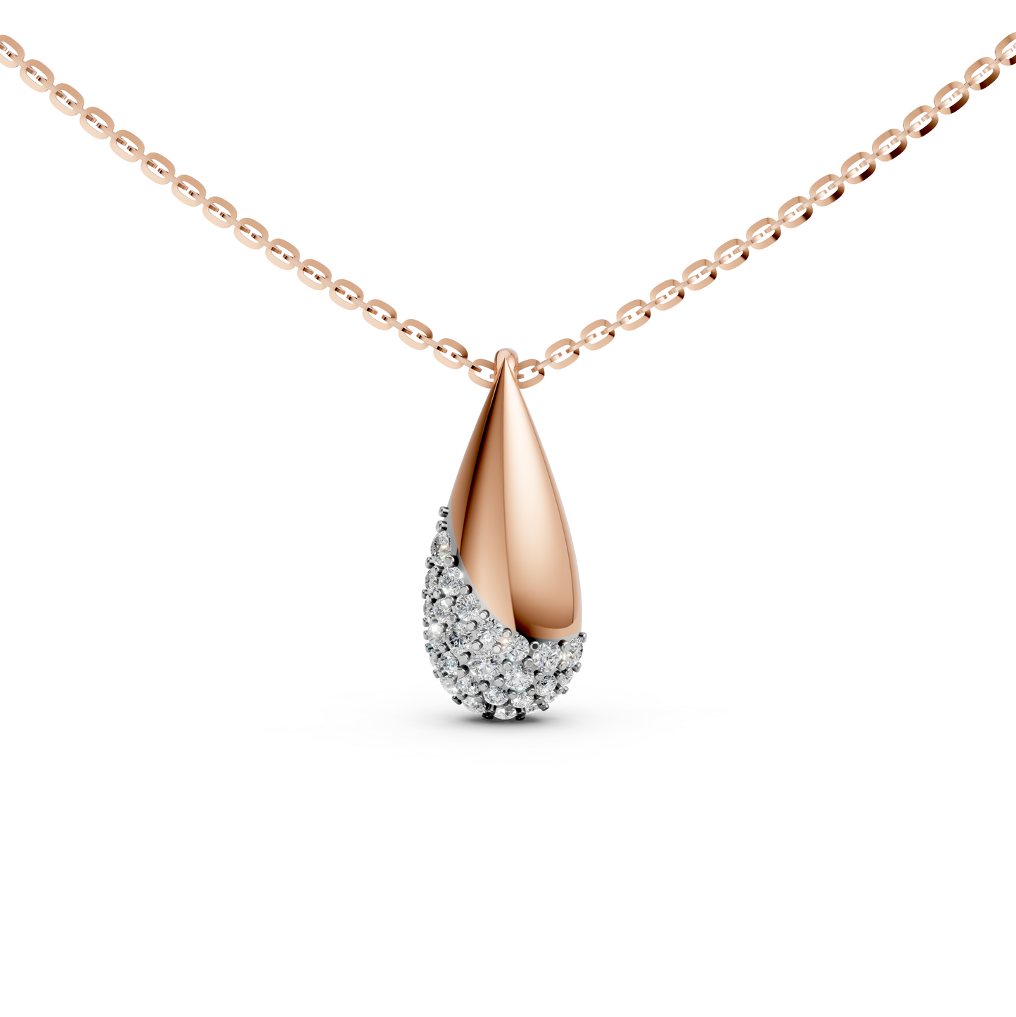 Ainsley teardrop pendant necklace with pavé-set lab-grown diamonds in 14K/18K Rose gold