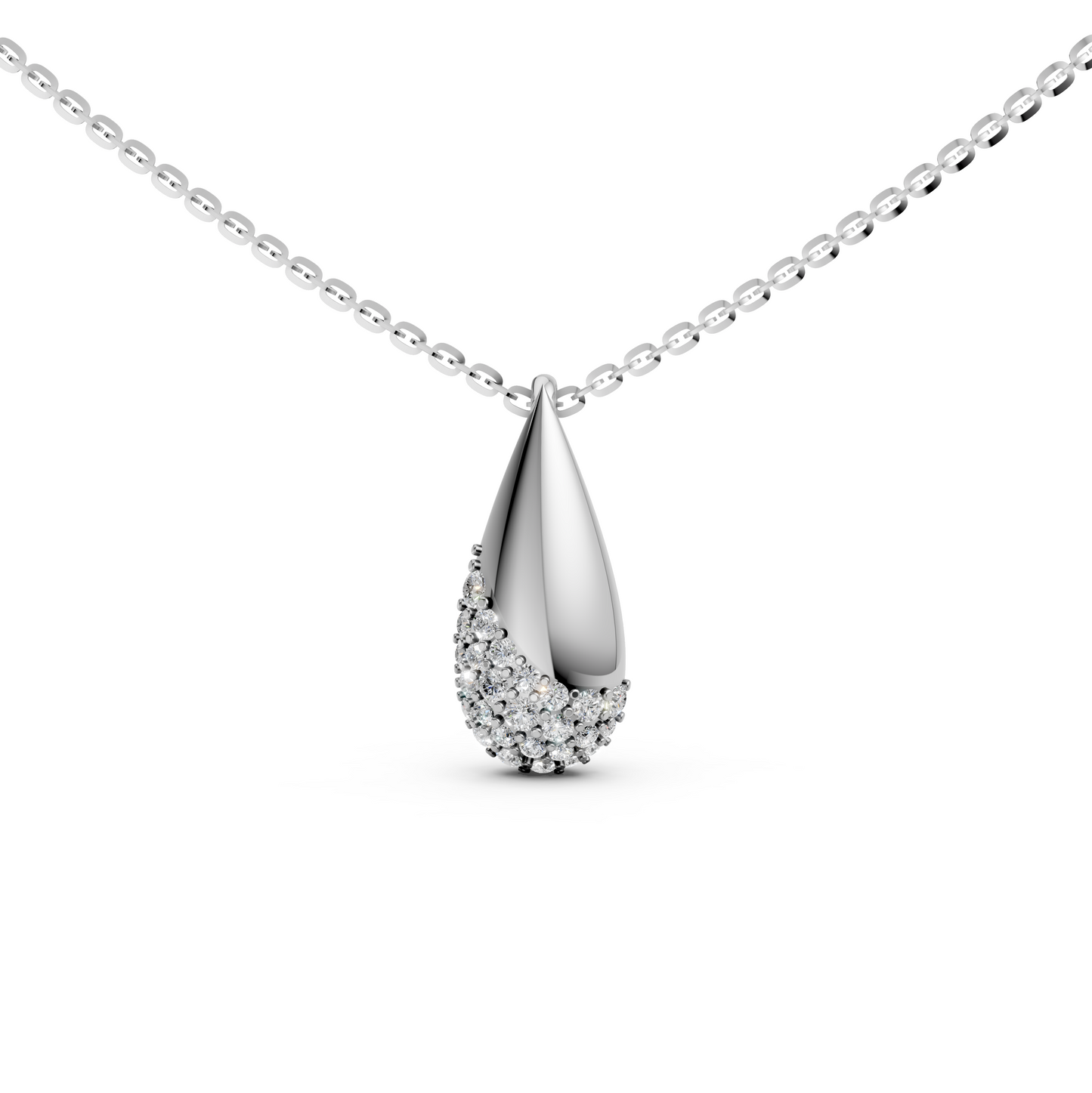Ainsley teardrop pendant necklace with pavé-set lab-grown diamonds in 14K/18K White gold