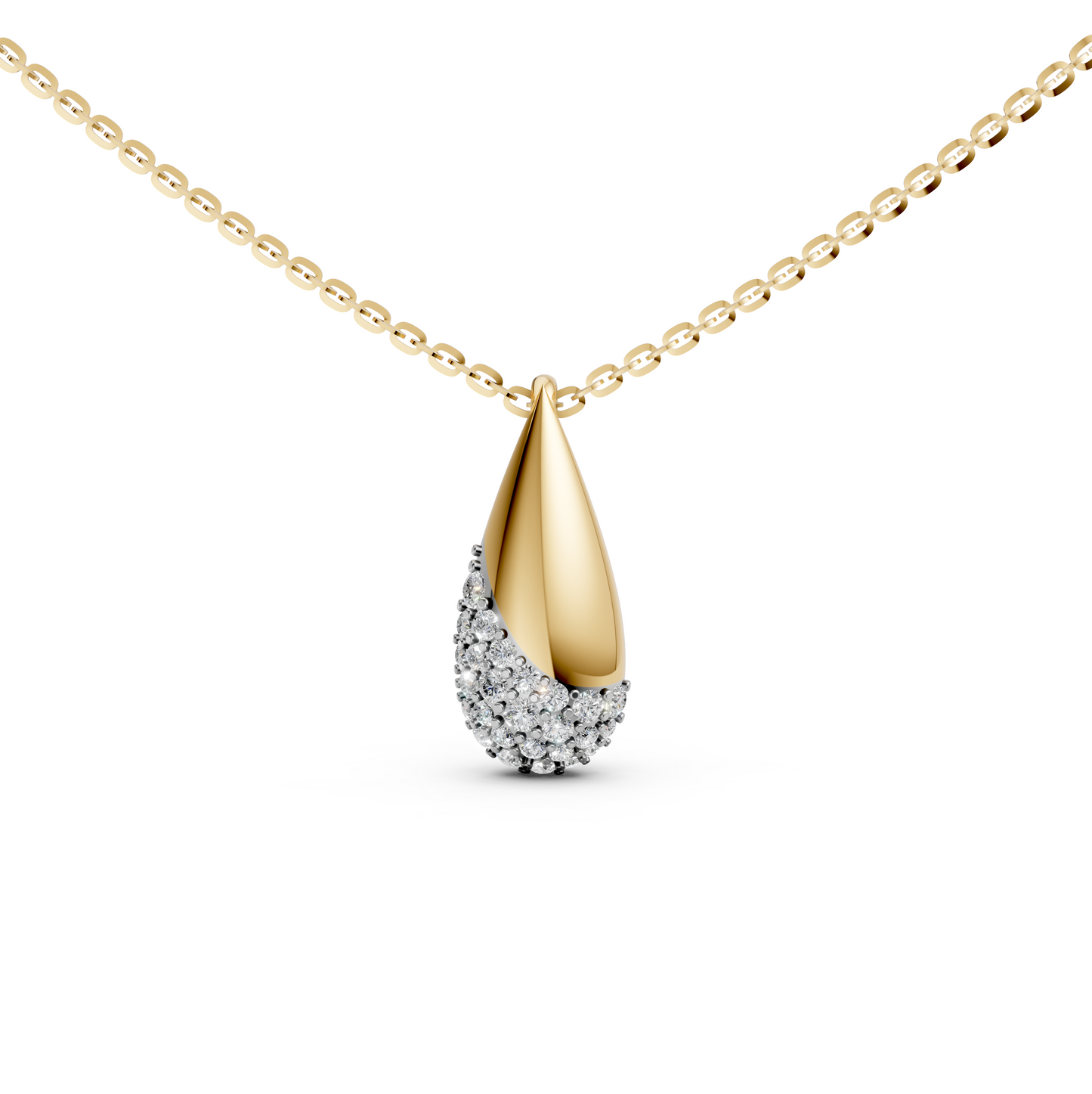 Ainsley teardrop pendant necklace with pavé-set lab-grown diamonds in 14K/18K Yellow gold