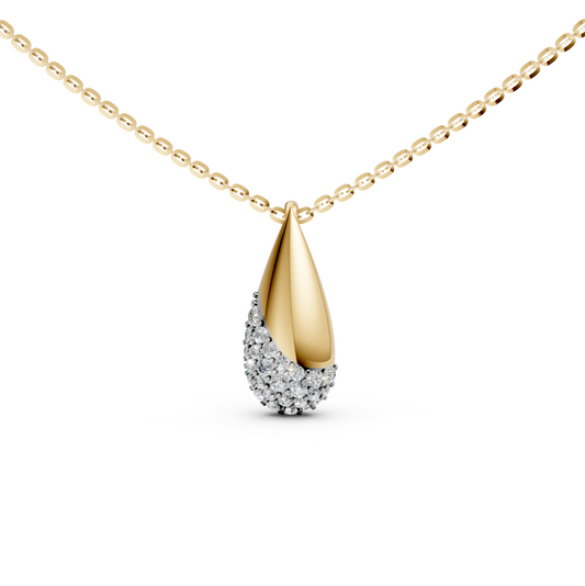 Ainsley teardrop pendant necklace with pavé-set lab-grown diamonds in 14K/18K Yellow gold