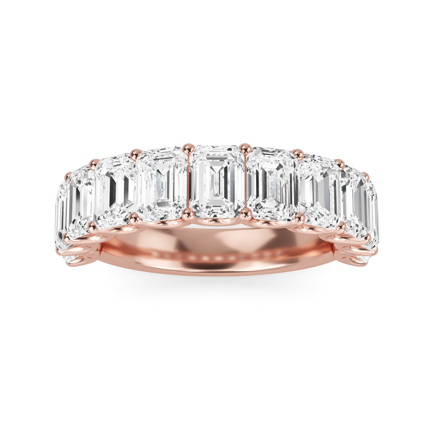 Alani Emerald cut lab grown diamond U Prong Eternity band Rose Gold Ring for women - elegant and sustainable jewelry by Wenoor