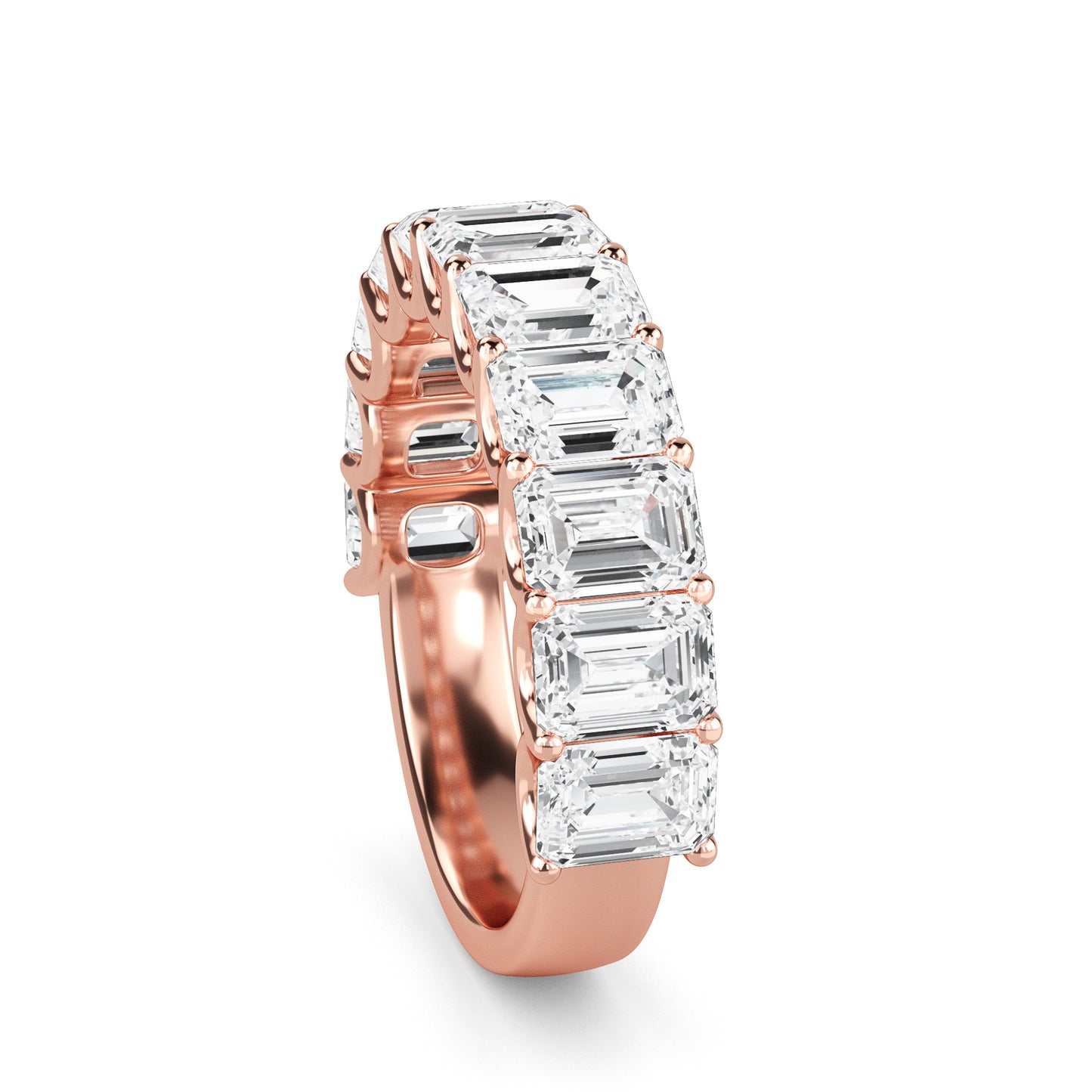 Alani Emerald cut lab grown diamond U Prong Eternity band Rose Gold Ring for women - elegant and sustainable jewelry by Wenoor