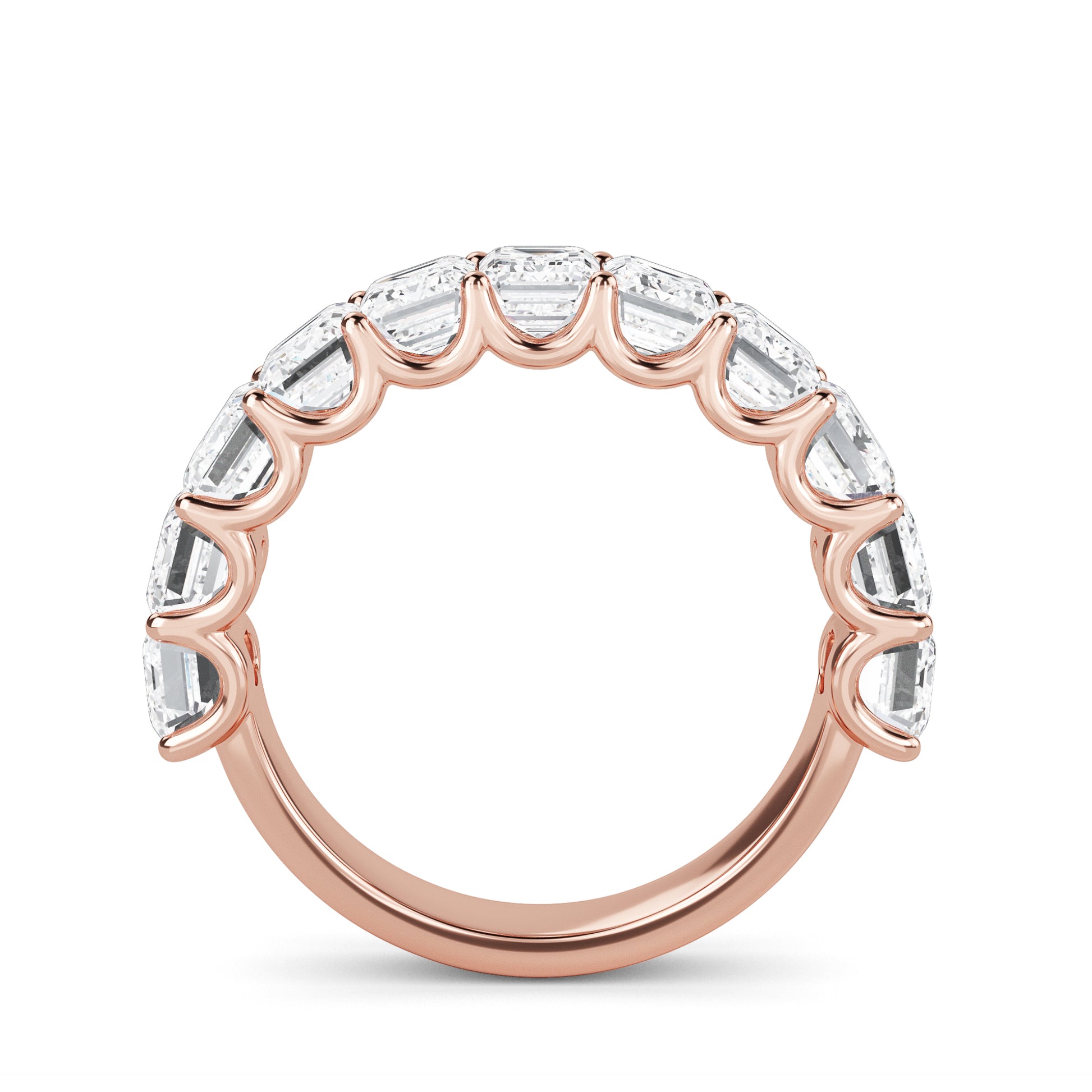 Alani Emerald cut lab grown diamond U Prong Eternity band Rose Gold Ring for women - elegant and sustainable jewelry by Wenoor