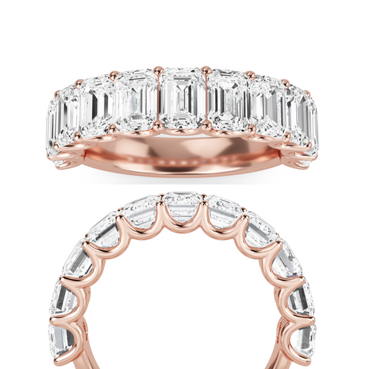 Alani Emerald cut lab grown diamond U Prong Eternity band Rose Gold Ring for women - elegant and sustainable jewelry by Wenoor