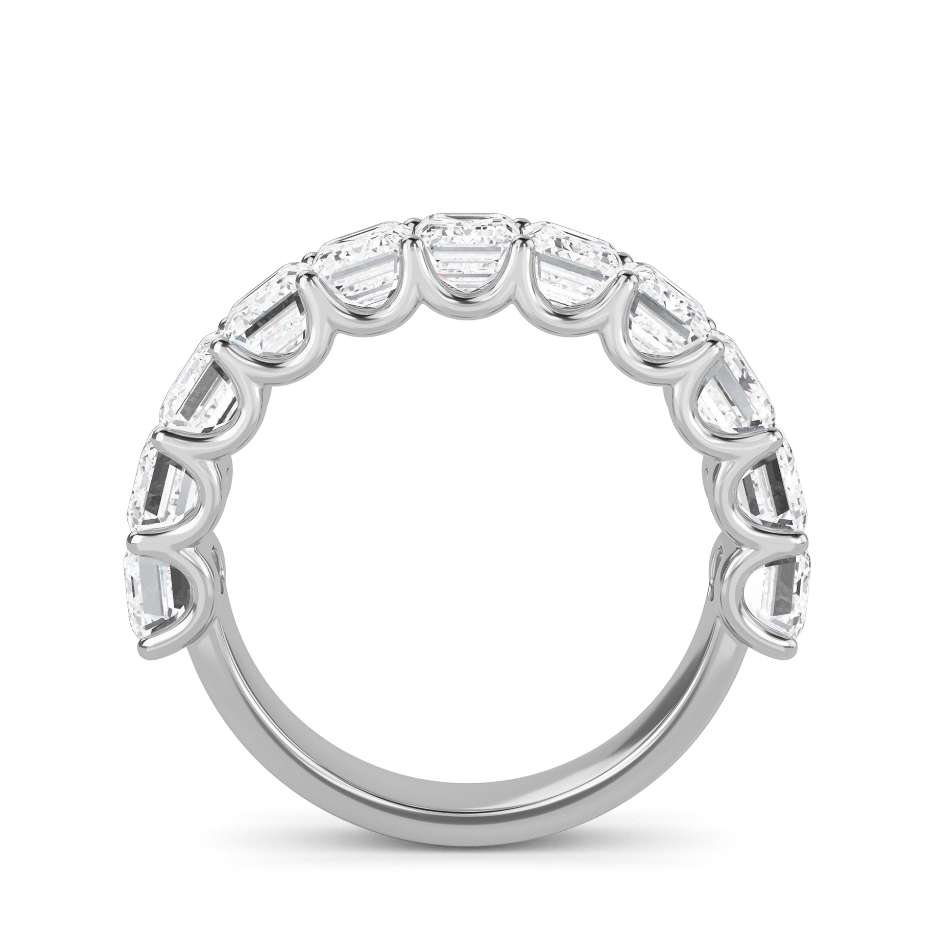 Alani Emerald cut lab grown diamond U Prong Eternity band White Gold Ring for women - elegant and sustainable jewelry by Wenoor