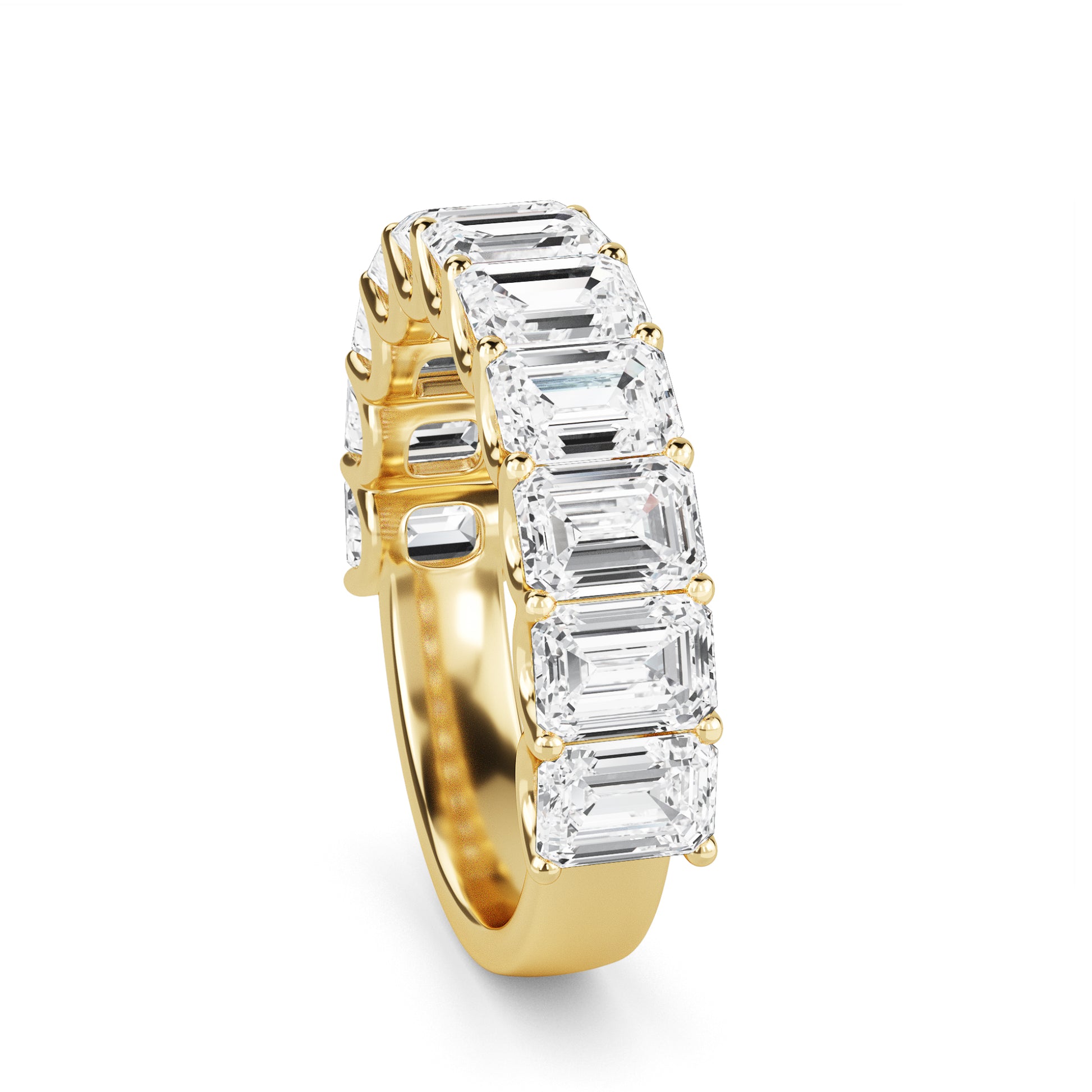 Alani Emerald cut lab grown diamond U Prong Eternity band Yellow Gold Ring for women - elegant and sustainable jewelry by Wenoor