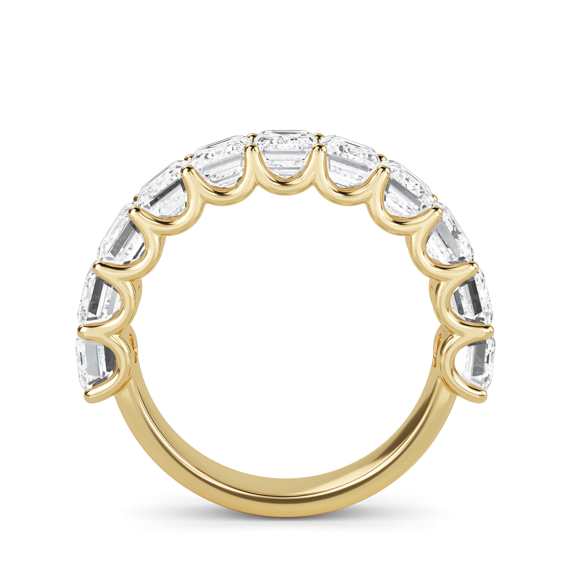 Alani Emerald cut lab grown diamond U Prong Eternity band Yellow Gold Ring for women - elegant and sustainable jewelry by Wenoor