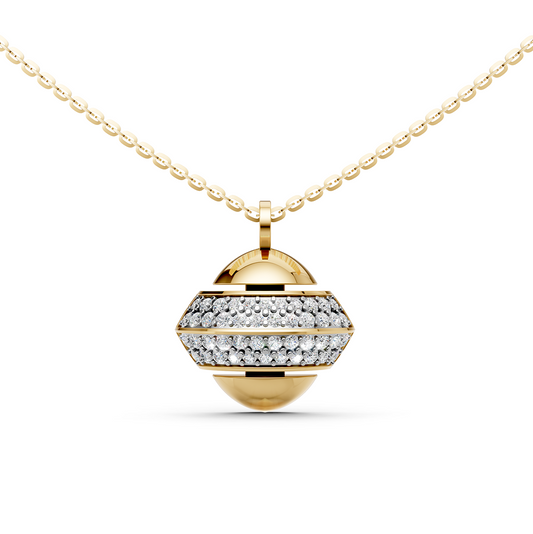 Amaya sphere pendant necklace inspired by luxury designs, with pavé-set lab-grown diamonds in 14K/18K Yellow gold