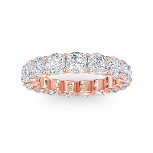 Amiri Cushion cut lab grown diamond U Prong Eternity band Rose Gold ring for women - elegant and sustainable jewelry by Wenoor