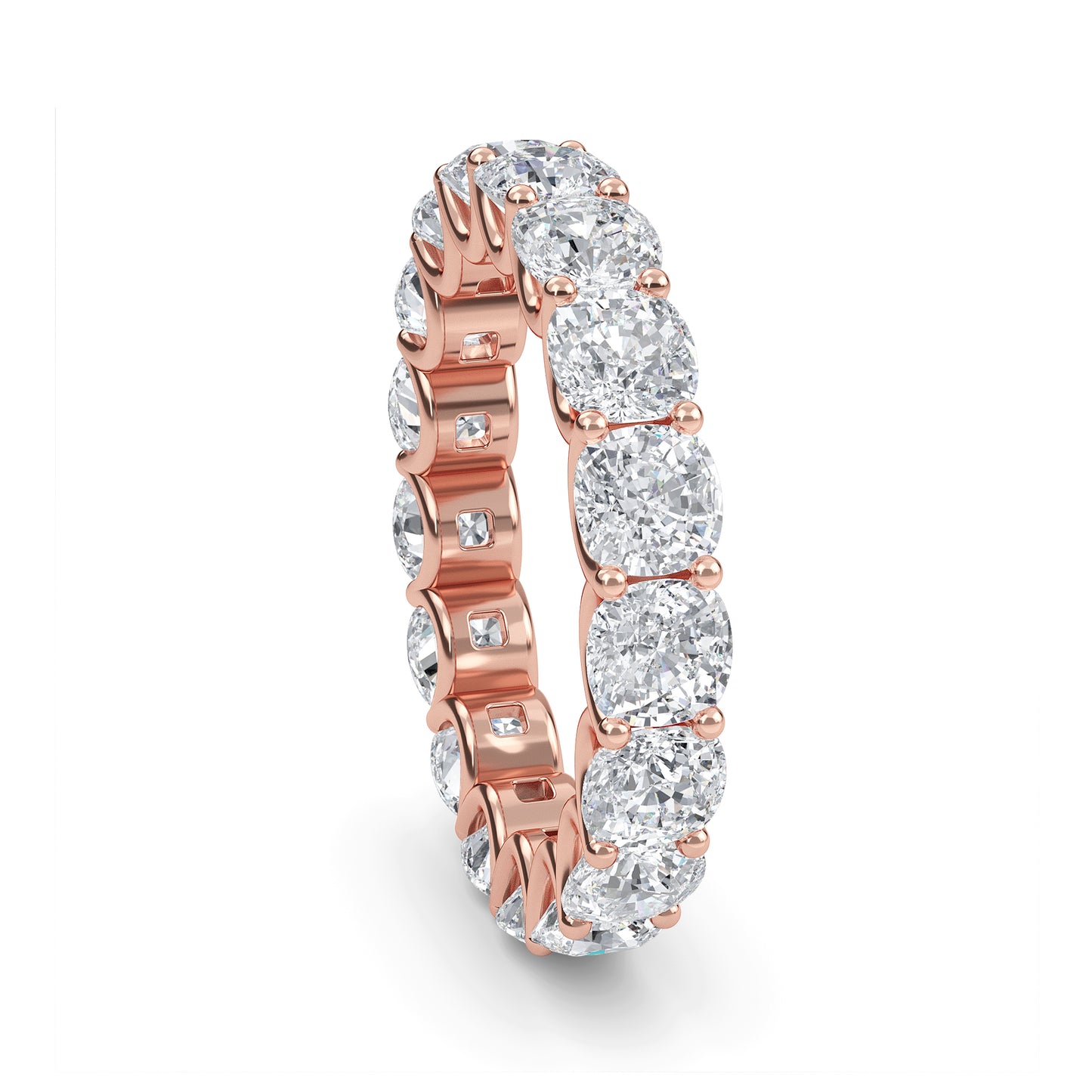 Amiri Cushion cut lab grown diamond U Prong Eternity band Rose Gold ring for women - elegant and sustainable jewelry by Wenoor