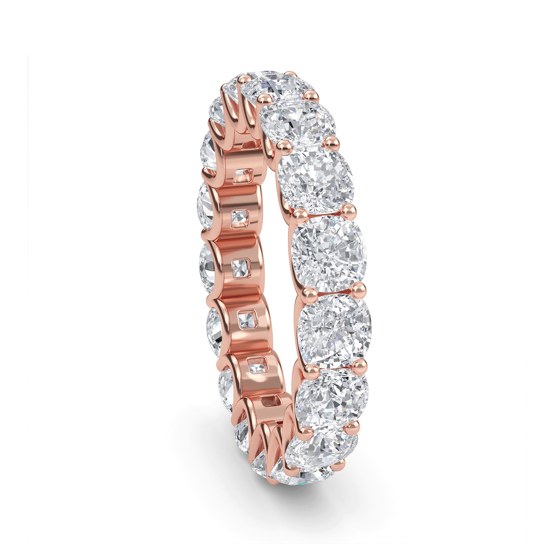 Amiri Cushion cut lab grown diamond U Prong Eternity band Rose Gold ring for women - elegant and sustainable jewelry by Wenoor