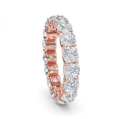 Amiri Cushion cut lab grown diamond U Prong Eternity band Rose Gold ring for women - elegant and sustainable jewelry by Wenoor