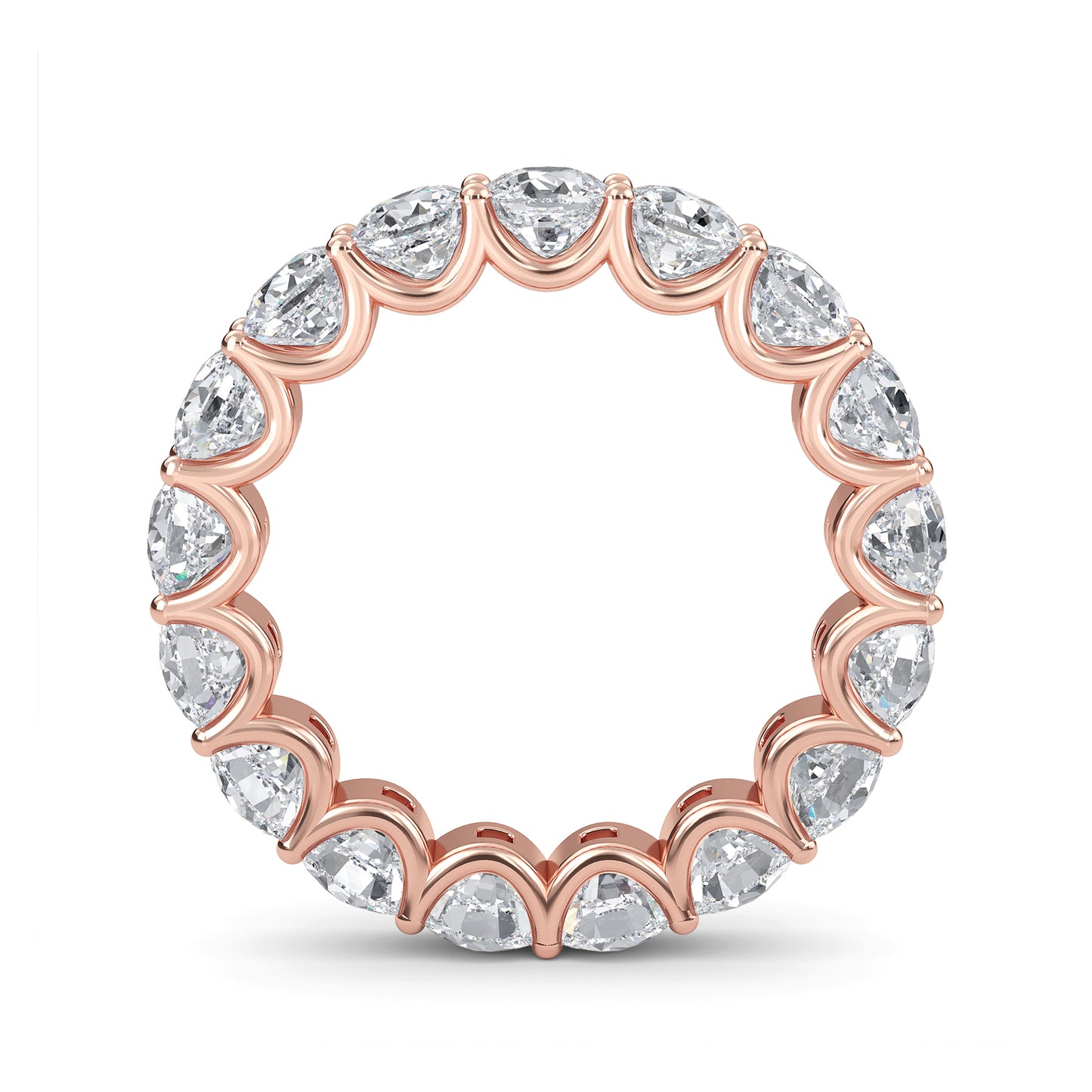 Amiri Cushion cut lab grown diamond U Prong Eternity band Rose Gold ring for women - elegant and sustainable jewelry by Wenoor