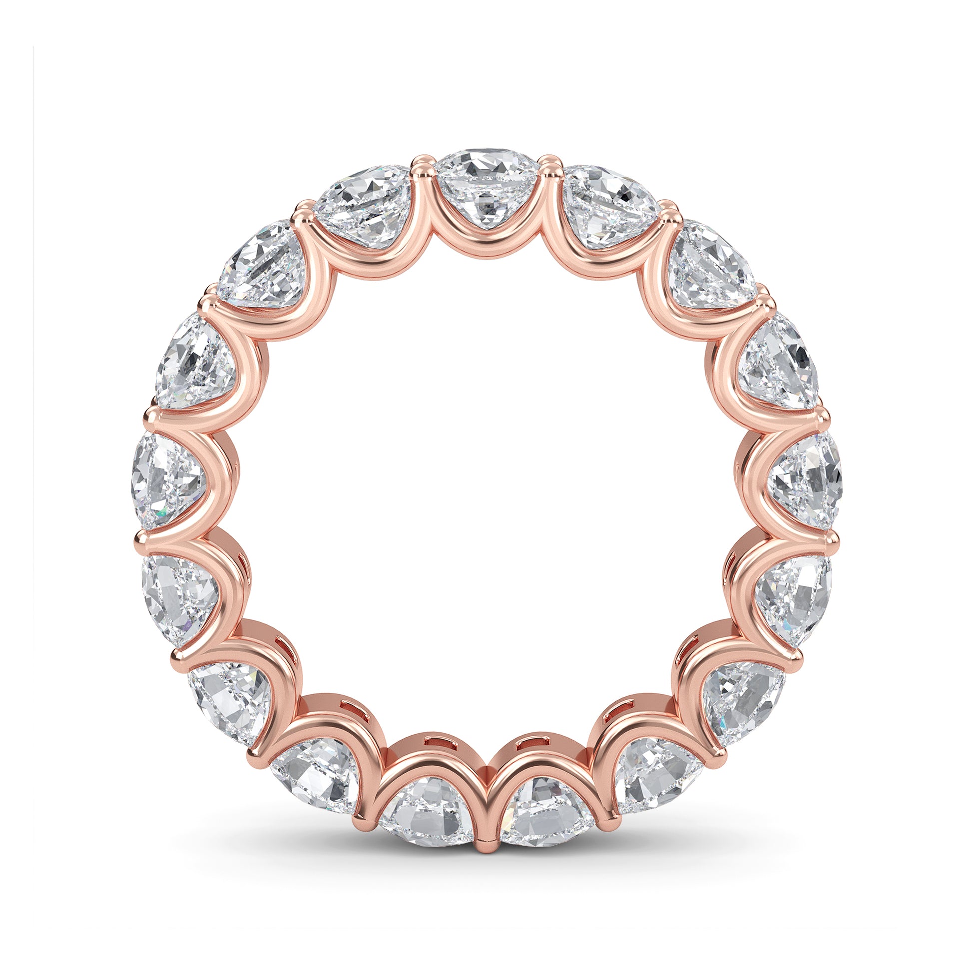Amiri Cushion cut lab grown diamond U Prong Eternity band Rose Gold ring for women - elegant and sustainable jewelry by Wenoor