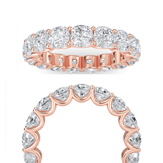 Amiri Cushion cut lab grown diamond U Prong Eternity band Rose Gold ring for women - elegant and sustainable jewelry by Wenoor