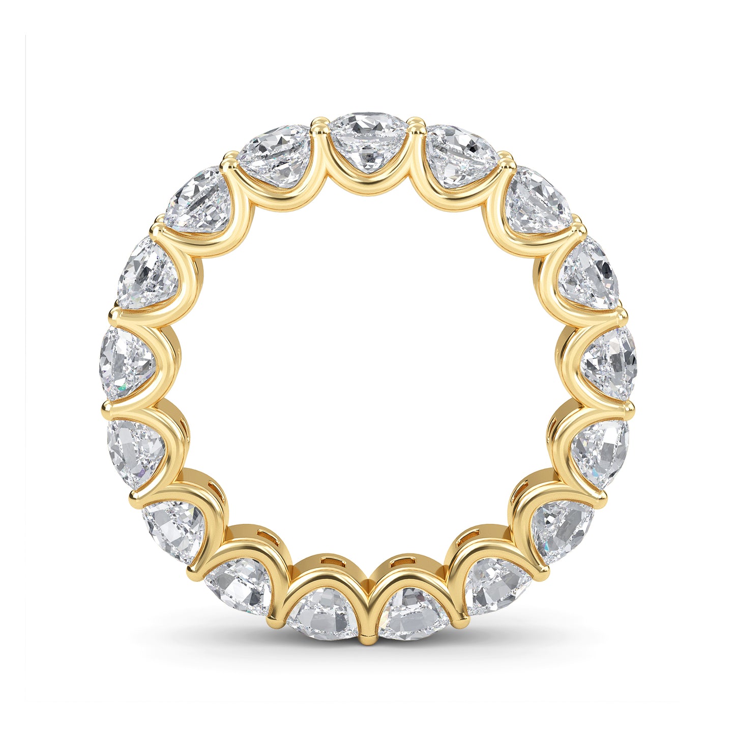 Amiri Cushion cut lab grown diamond U Prong Eternity band Yellow Gold ring for women - elegant and sustainable jewelry by Wenoor