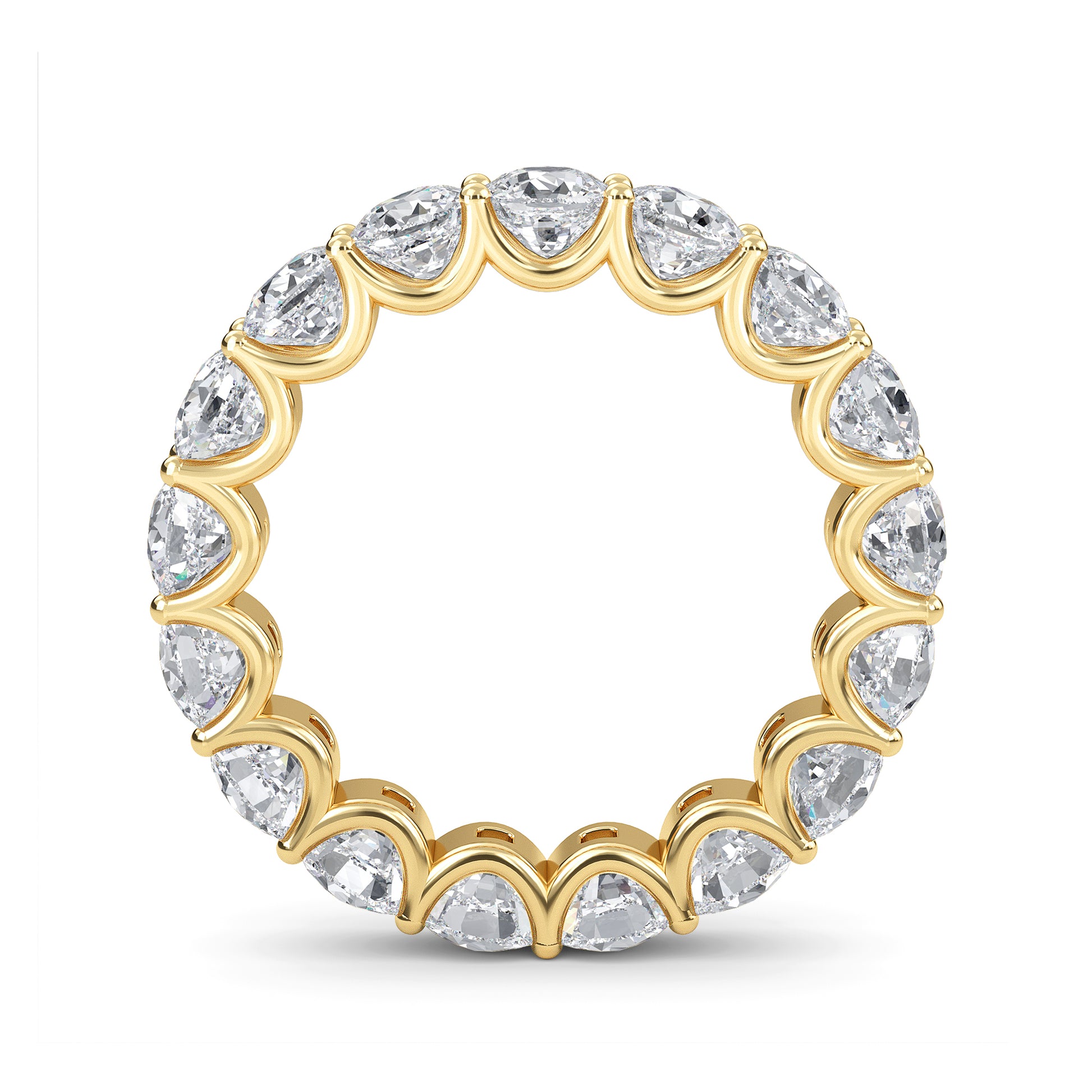 Amiri Cushion cut lab grown diamond U Prong Eternity band Yellow Gold ring for women - elegant and sustainable jewelry by Wenoor
