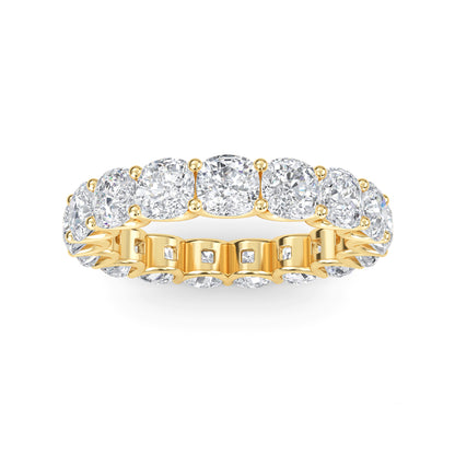 Amiri Cushion cut lab grown diamond U Prong Eternity band Yellow Gold ring for women - elegant and sustainable jewelry by Wenoor