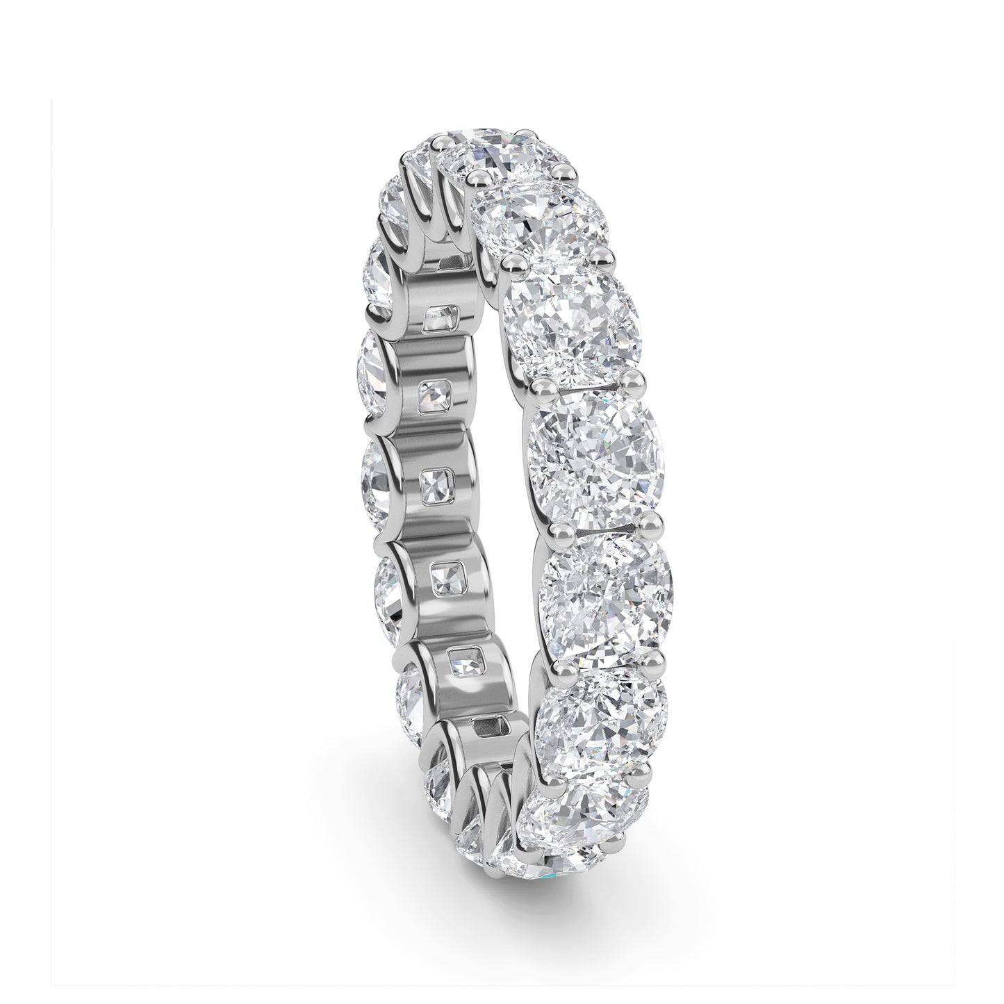 Amiri Cushion cut lab grown diamond U Prong Eternity band White Gold ring for women - elegant and sustainable jewelry by Wenoor