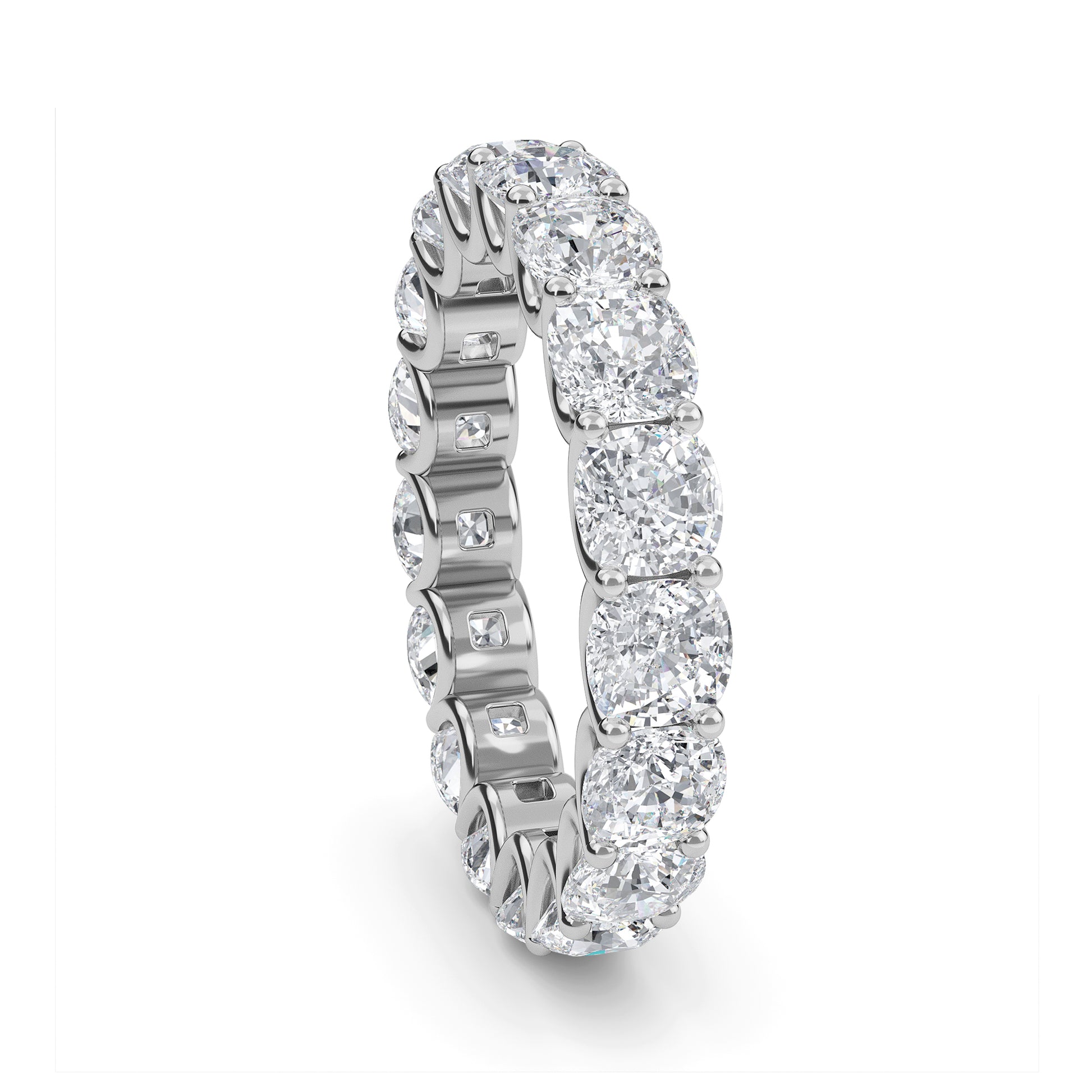 Amiri Cushion cut lab grown diamond U Prong Eternity band White Gold ring for women - elegant and sustainable jewelry by Wenoor