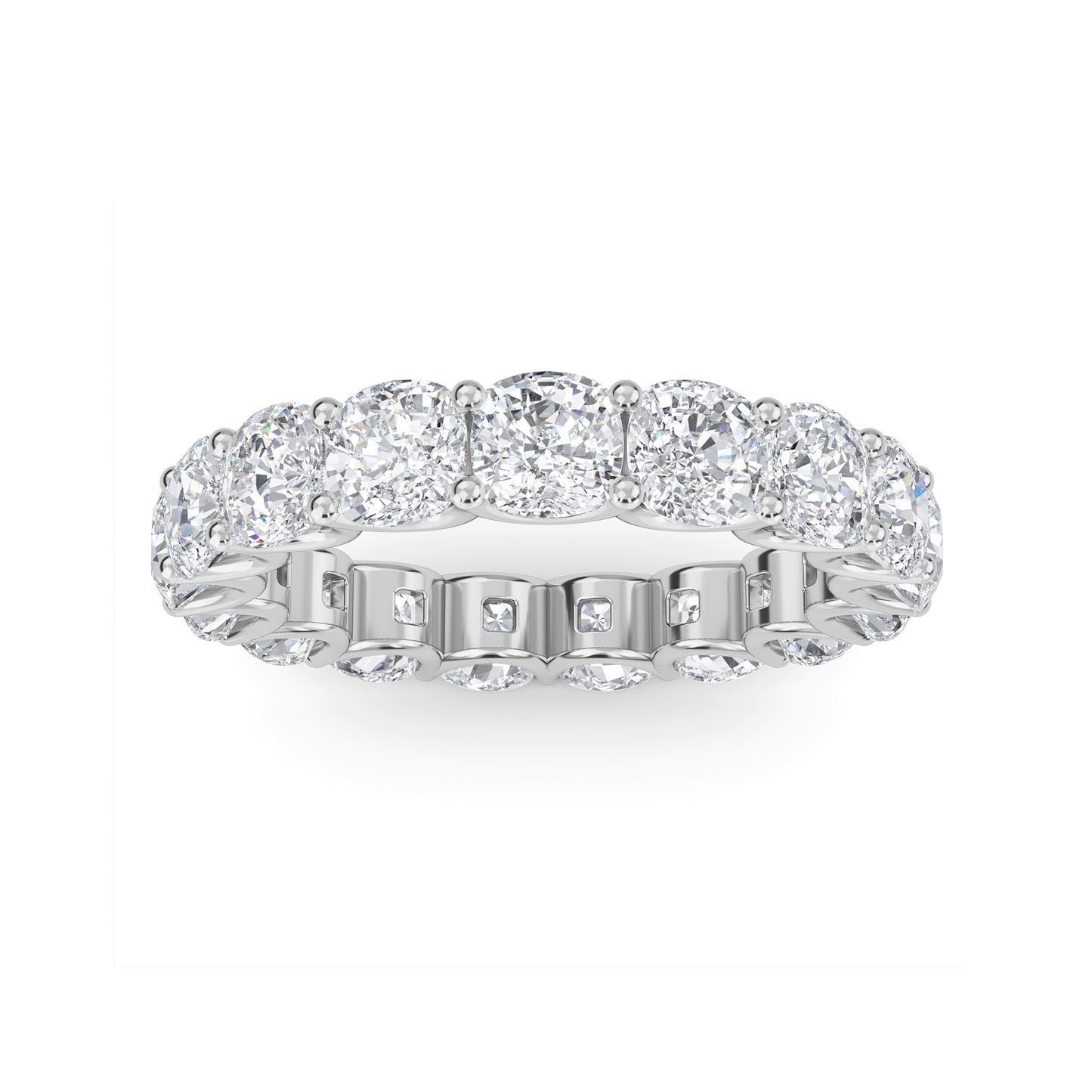 Amiri Cushion cut lab grown diamond U Prong Eternity band White Gold ring for women - elegant and sustainable jewelry by Wenoor
