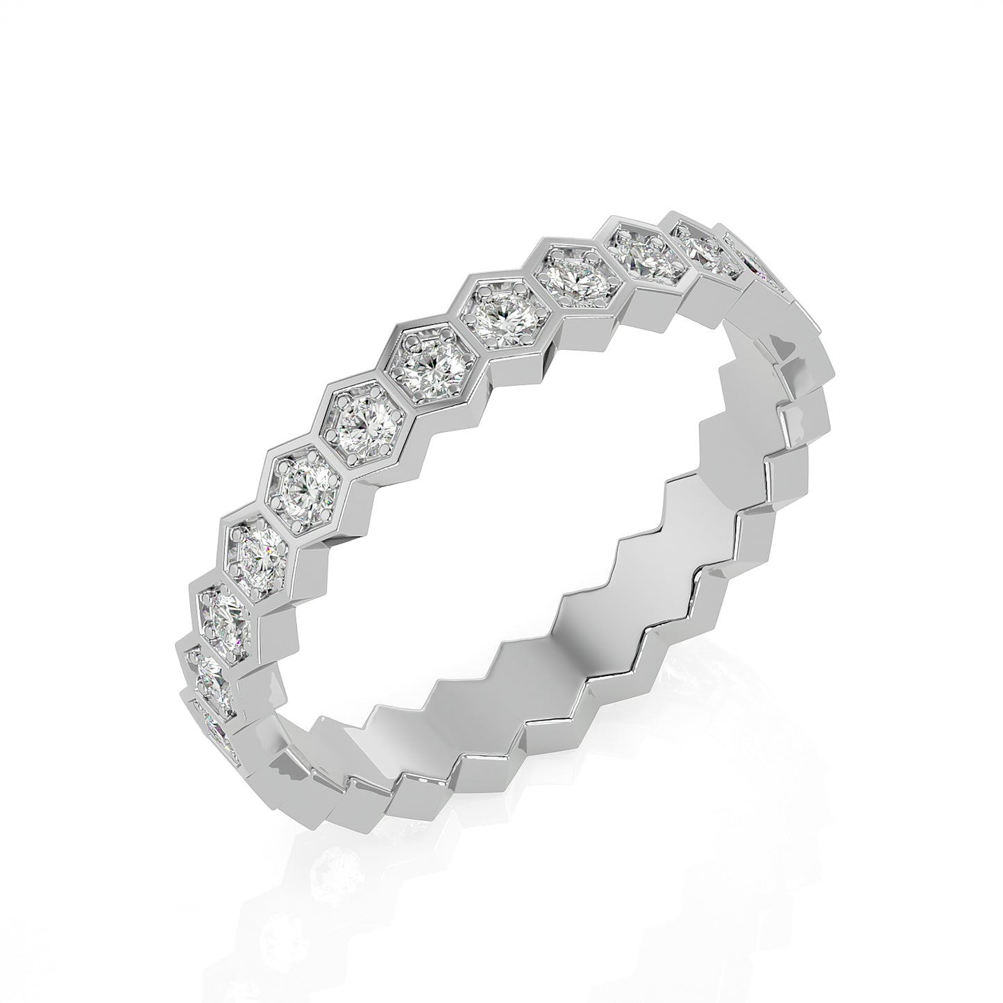 Andi Round cut lab grown diamond Bezel Stackable Eternity band White Gold ring for women - elegant and sustainable jewelry by Wenoor