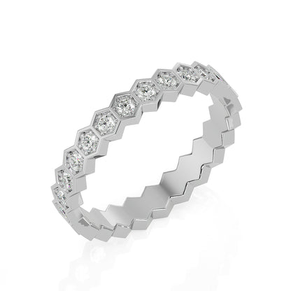Andi Round cut lab grown diamond Bezel Stackable Eternity band White Gold ring for women - elegant and sustainable jewelry by Wenoor