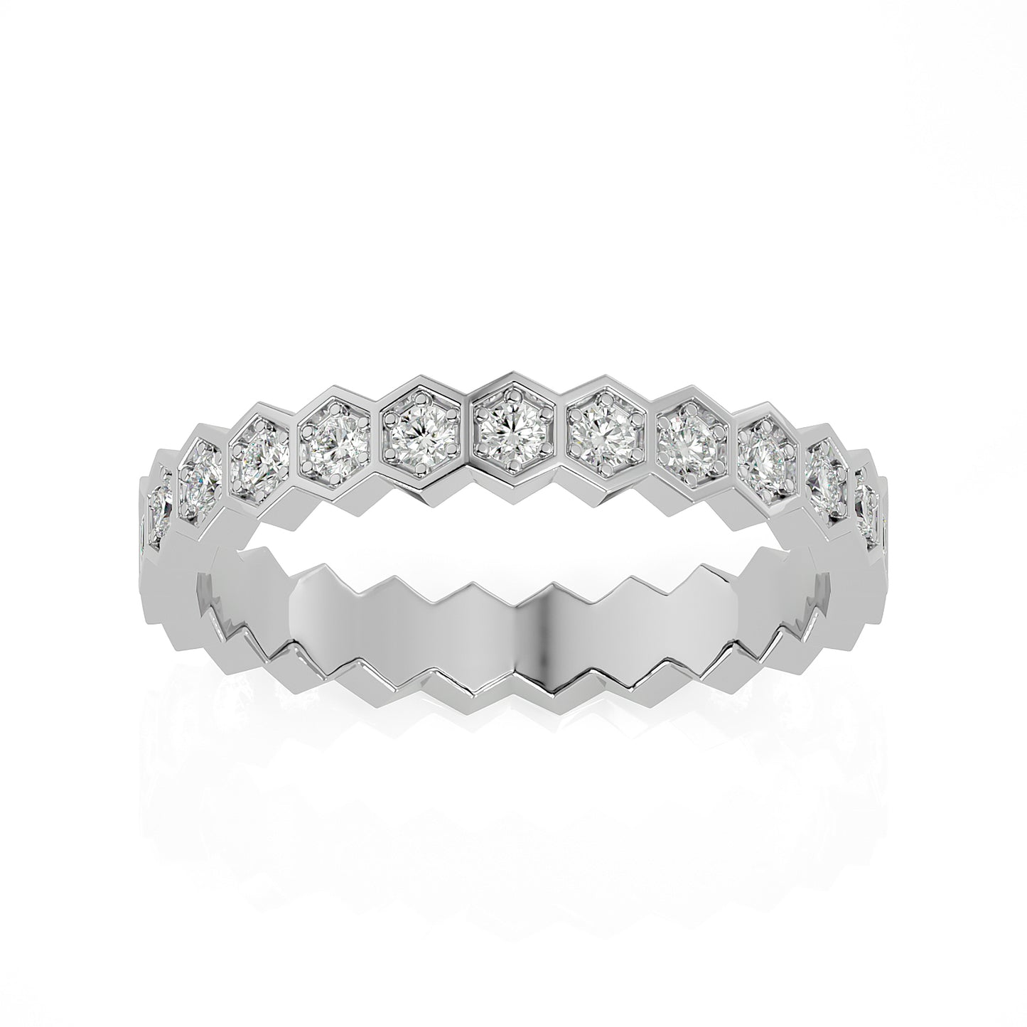 Andi Round cut lab grown diamond Bezel Stackable Eternity band White Gold ring for women - elegant and sustainable jewelry by Wenoor
