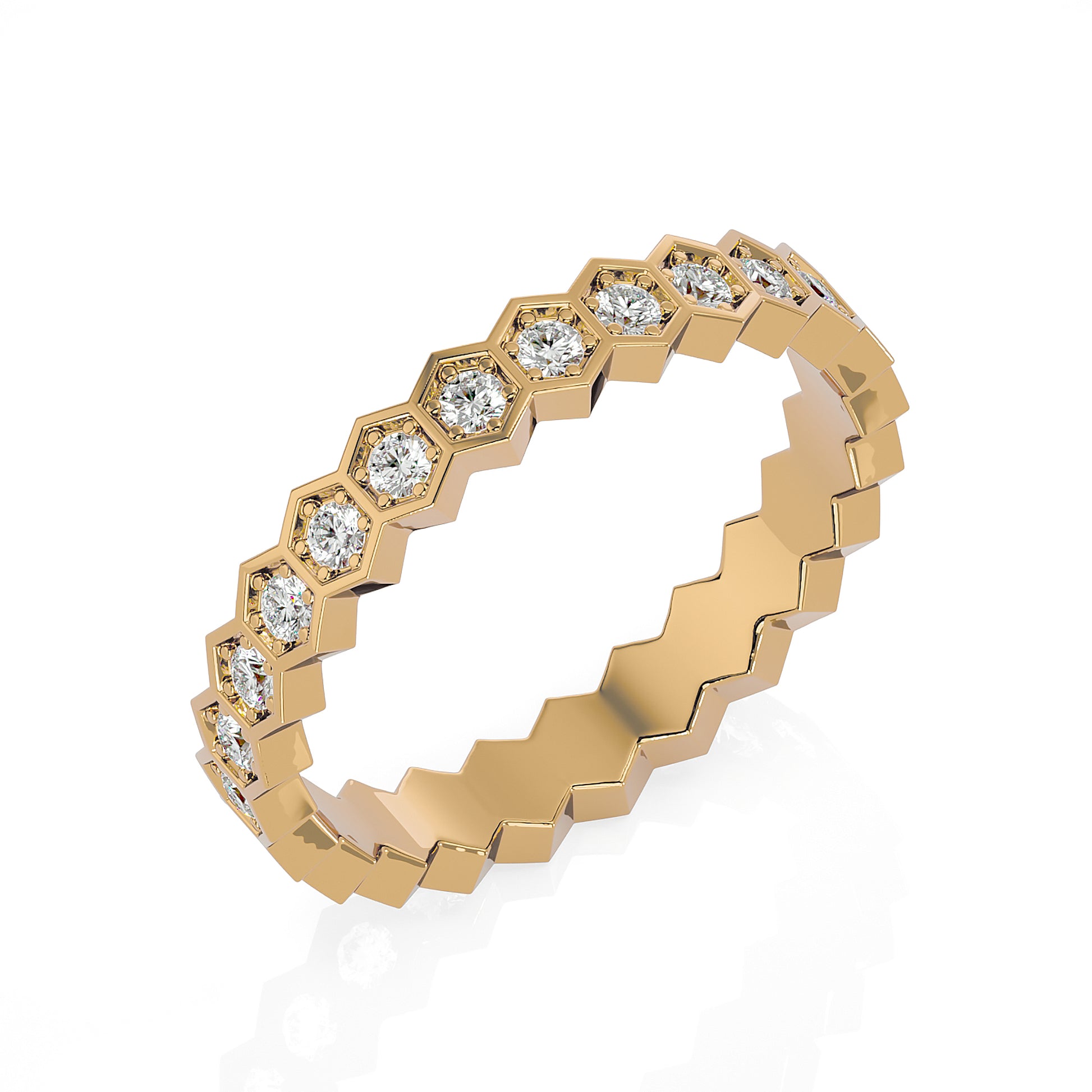 Andi Round cut lab grown diamond Bezel Stackable Eternity band Yellow Gold ring for women - elegant and sustainable jewelry by Wenoor