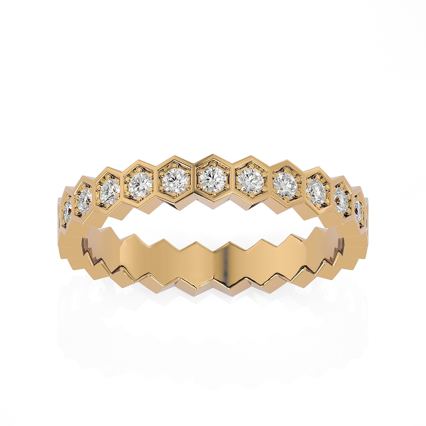 Andi Round cut lab grown diamond Bezel Stackable Eternity band Yellow Gold ring for women - elegant and sustainable jewelry by Wenoor