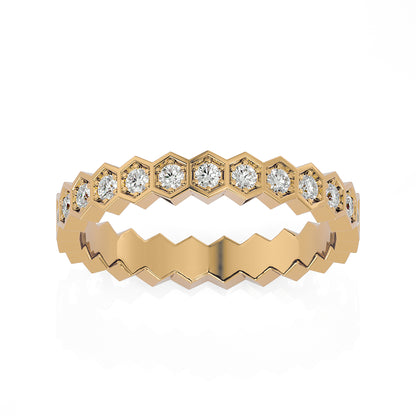 Andi Round cut lab grown diamond Bezel Stackable Eternity band Yellow Gold ring for women - elegant and sustainable jewelry by Wenoor