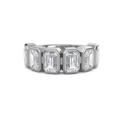 Anya Emerald cut lab grown diamond Bezel Eternity band White Gold ring for women - elegant and sustainable jewelry by Wenoor