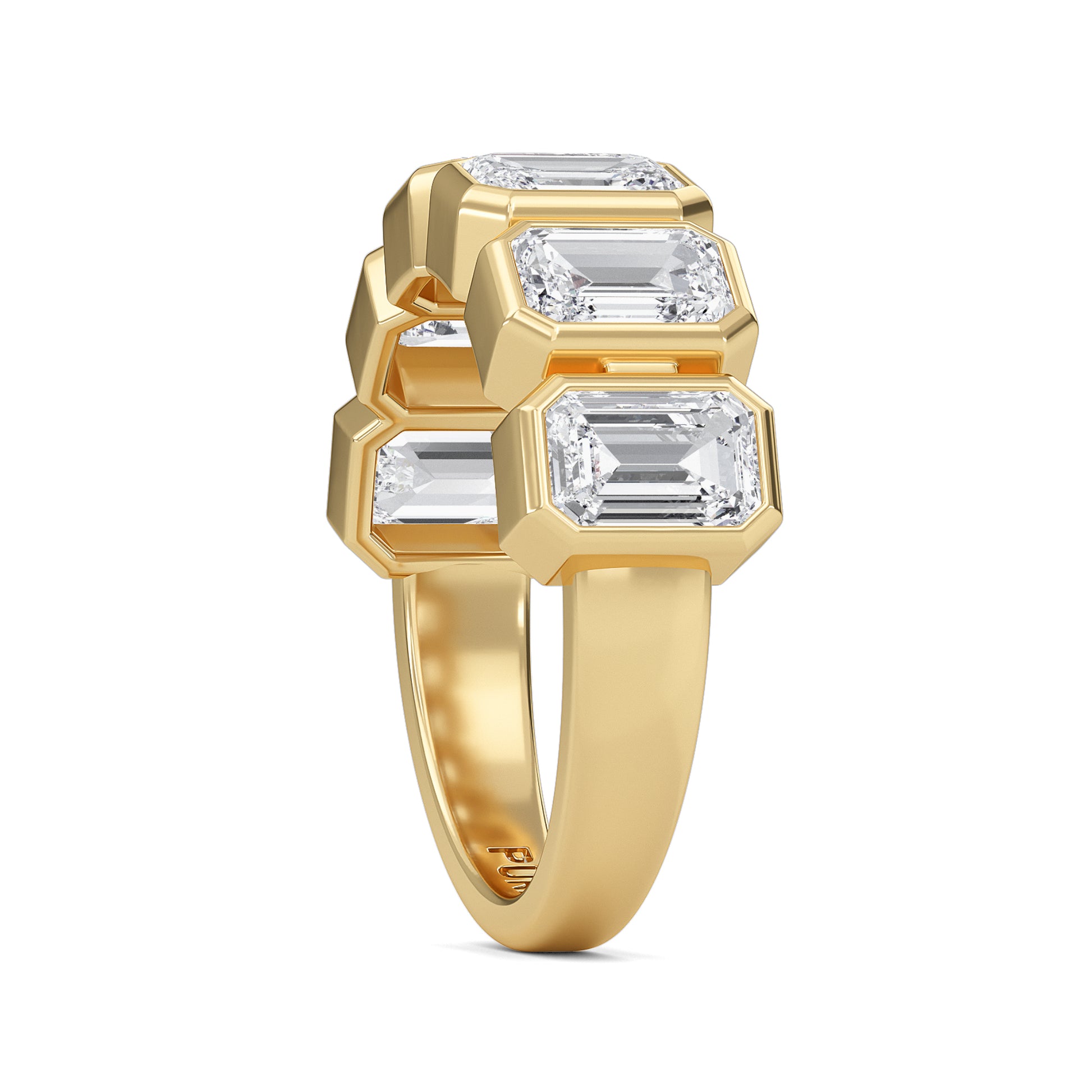 Anya Emerald cut lab grown diamond Bezel Eternity band Yellow Gold ring for women - elegant and sustainable jewelry by Wenoor