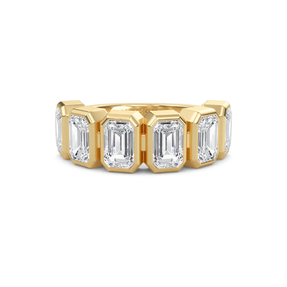 Anya Emerald cut lab grown diamond Bezel Eternity band Yellow Gold ring for women - elegant and sustainable jewelry by Wenoor