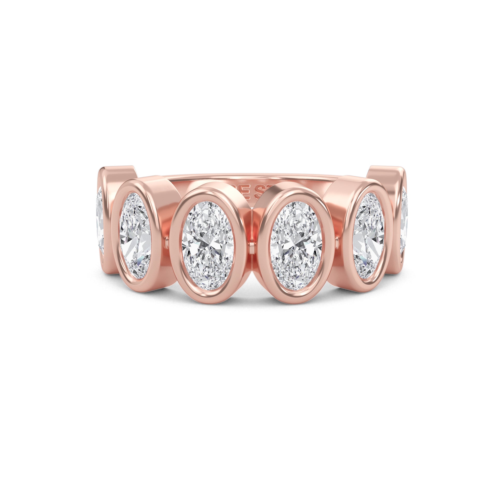 Aurelia Oval cut lab-grown diamond Half Bezel eternity band Rose Gold ring for women - elegant and sustainable jewelry by Wenoor