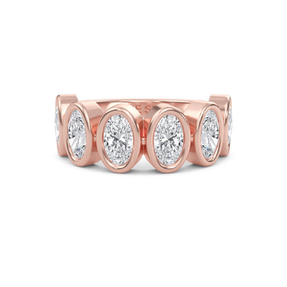 Aurelia Oval cut lab-grown diamond Half Bezel eternity band Rose Gold ring for women - elegant and sustainable jewelry by Wenoor