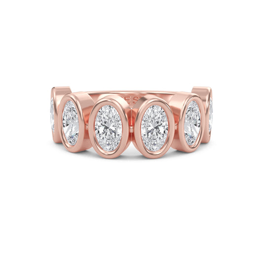 Aurelia Oval cut lab-grown diamond Half Bezel eternity band Rose Gold ring for women - elegant and sustainable jewelry by Wenoor