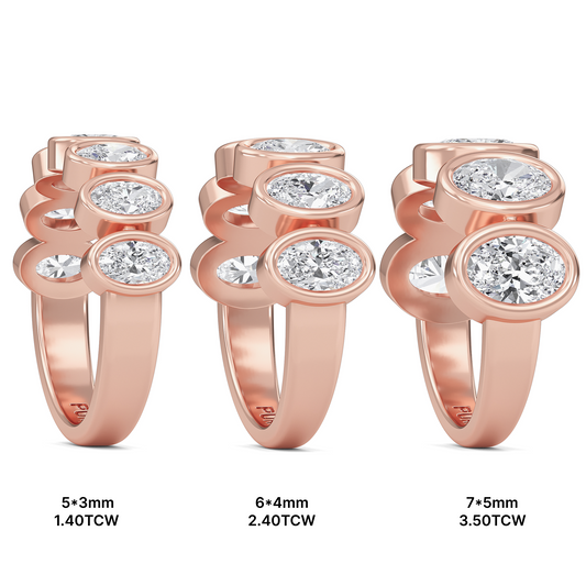 Aurelia Oval cut lab-grown diamond Half Bezel eternity band Rose Gold ring for women - elegant and sustainable jewelry by Wenoor