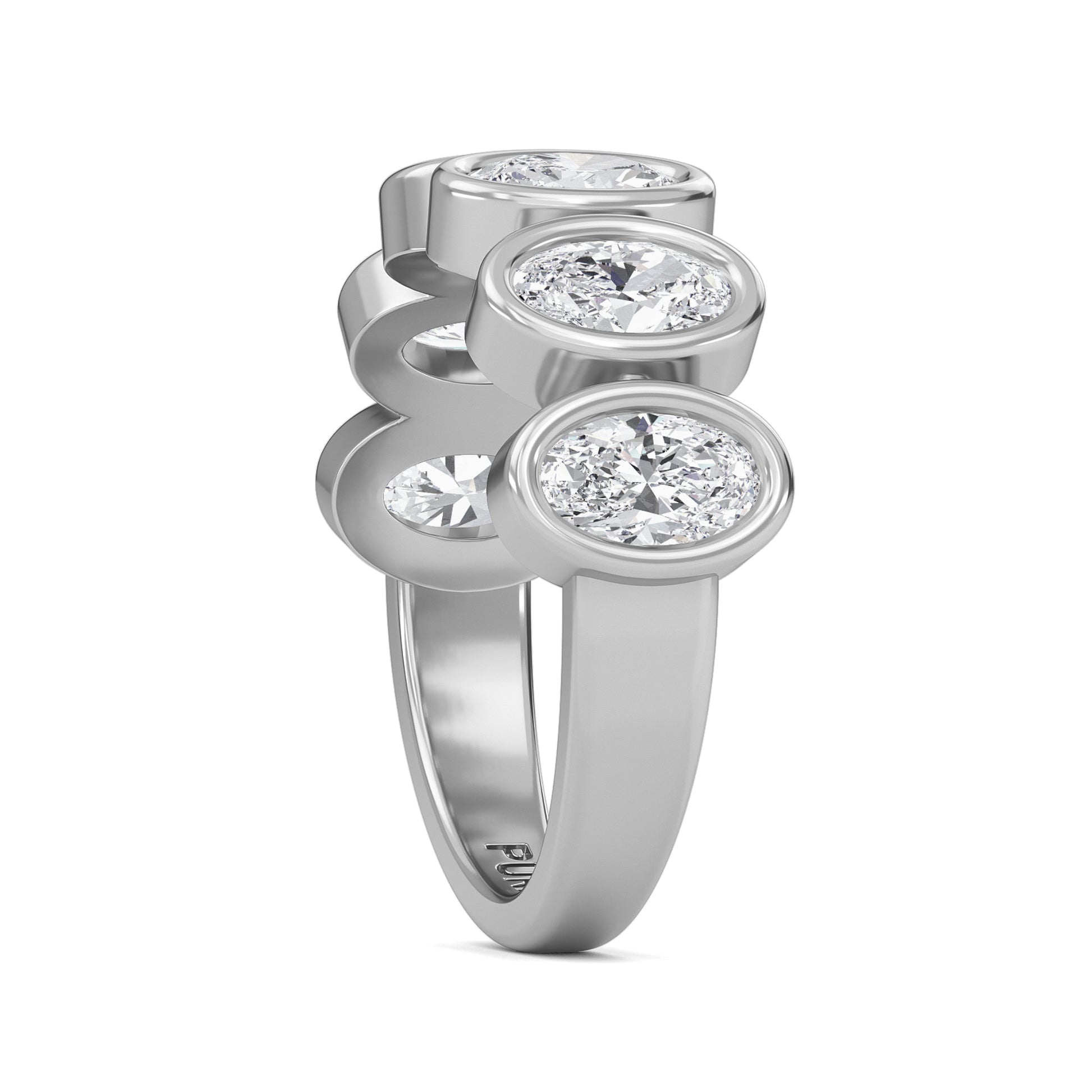 Aurelia Oval cut lab-grown diamond Half Bezel eternity band White Gold ring for women - elegant and sustainable jewelry by Wenoor