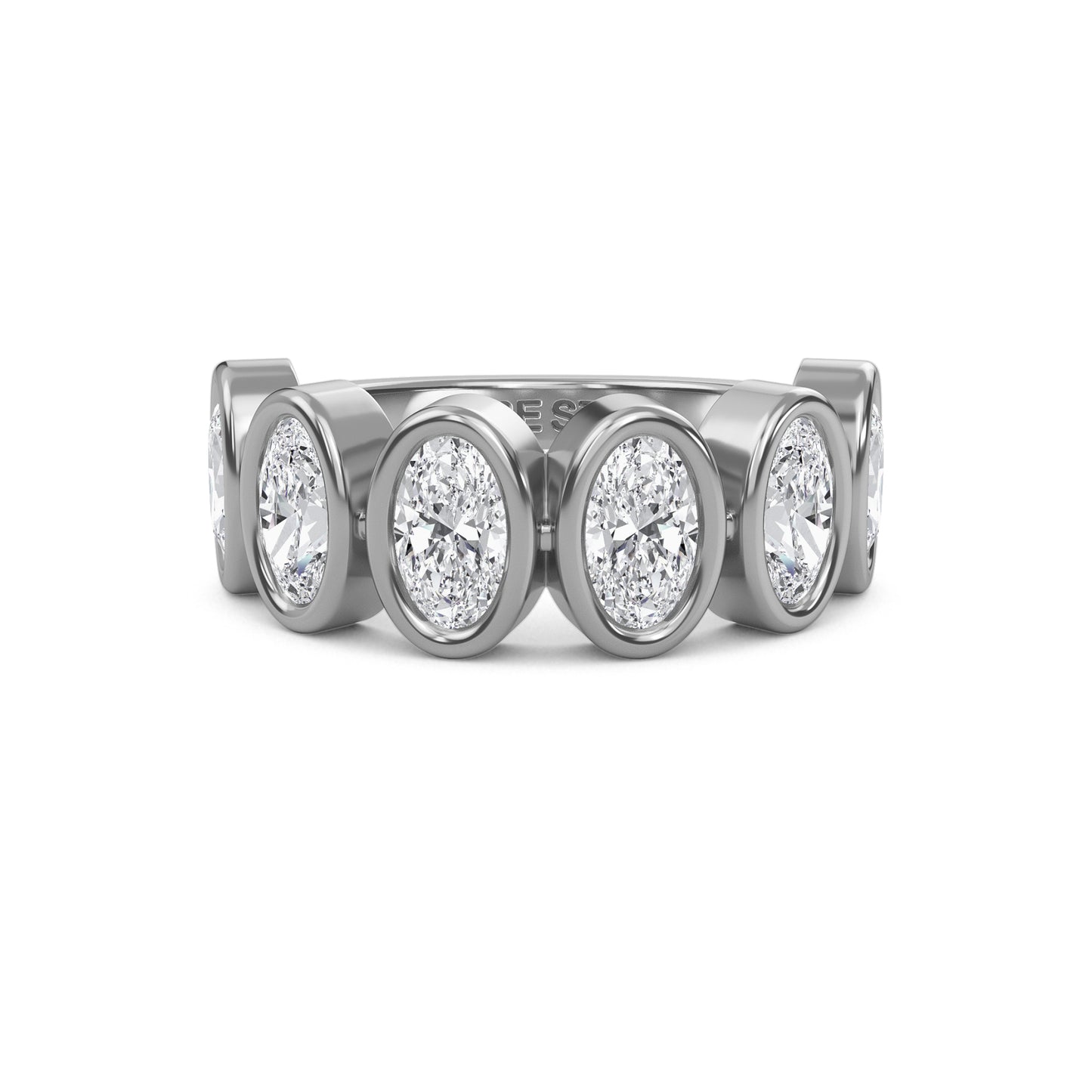 Aurelia Oval cut lab-grown diamond Half Bezel eternity band White Gold ring for women - elegant and sustainable jewelry by Wenoor