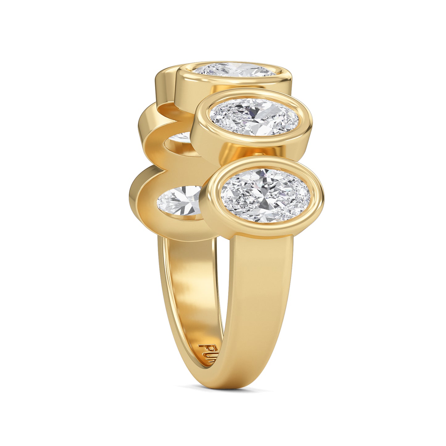 Aurelia Oval cut lab-grown diamond Half Bezel eternity band Yellow Gold ring for women - elegant and sustainable jewelry by Wenoor