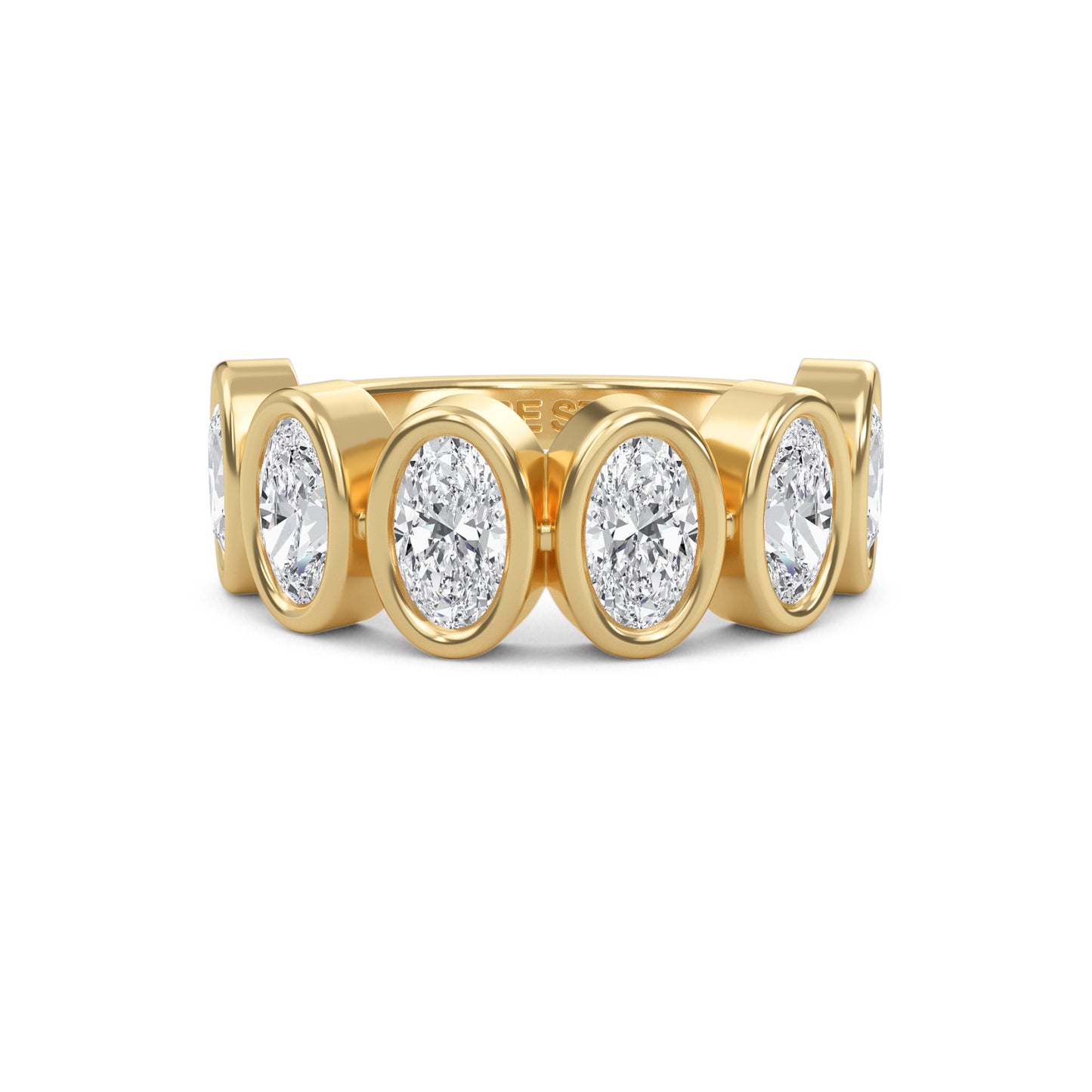 Aurelia Oval cut lab-grown diamond Half Bezel eternity band Yellow Gold ring for women - elegant and sustainable jewelry by Wenoor