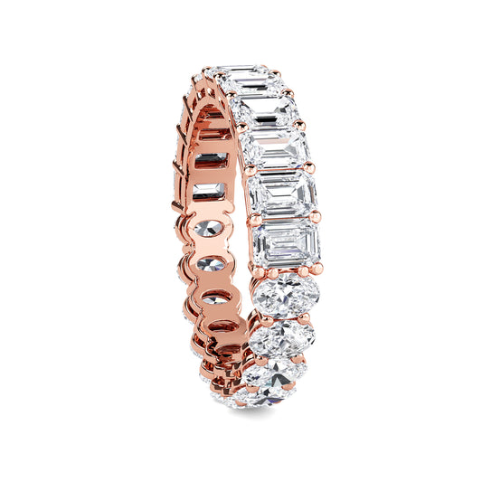 Aviva Half Oval & Emerald cut lab grown diamond Gallery Eternity band Rose Gold ring for women - elegant and sustainable jewelry by Wenoor
