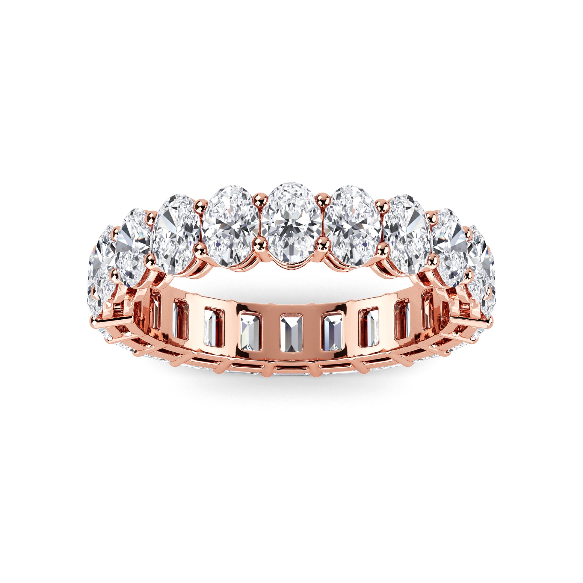 Aviva Half Oval & Emerald cut lab grown diamond Gallery Eternity band Rose Gold ring for women - elegant and sustainable jewelry by Wenoor
