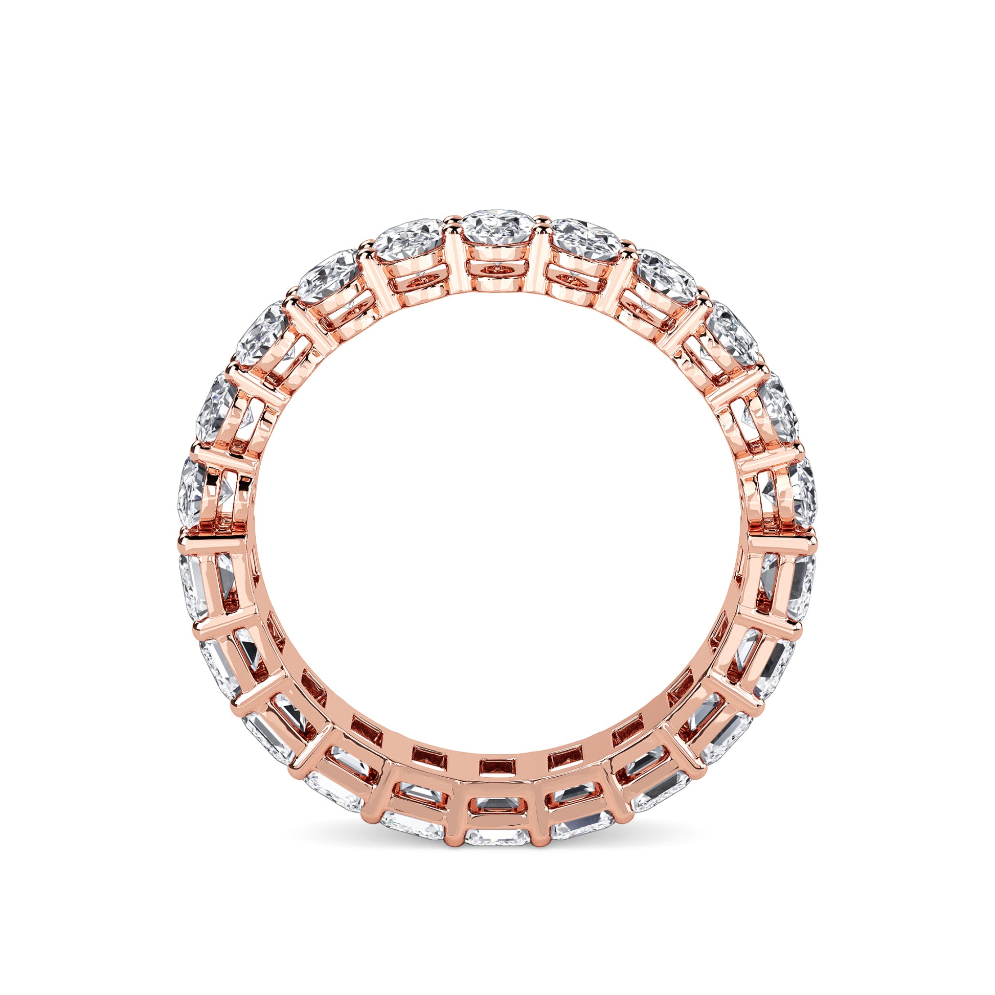 Aviva Half Oval & Emerald cut lab grown diamond Gallery Eternity band Rose Gold ring for women - elegant and sustainable jewelry by Wenoor