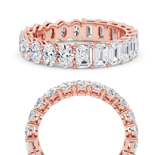 Aviva Half Oval & Emerald cut lab grown diamond Gallery Eternity band Rose Gold ring for women - elegant and sustainable jewelry by Wenoor