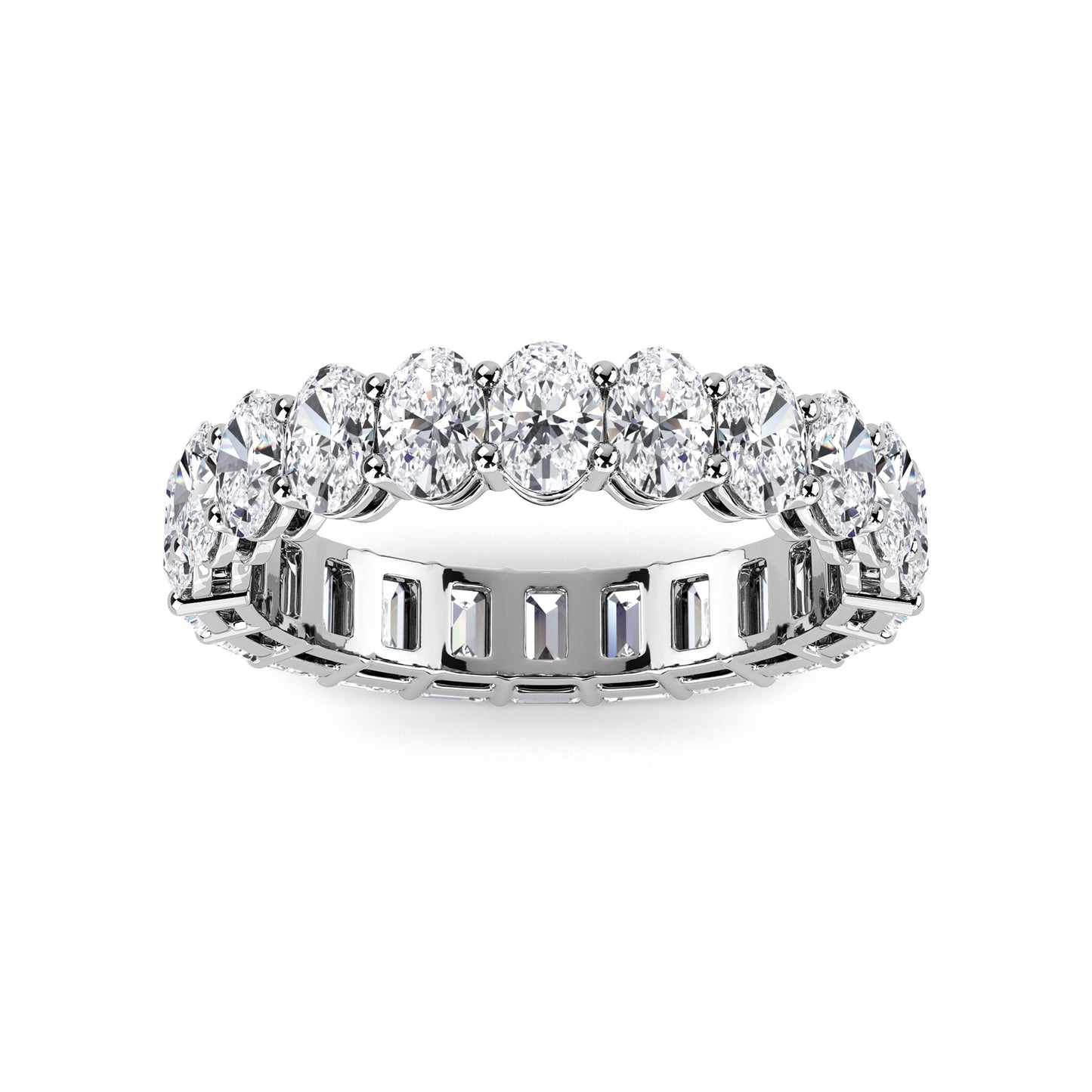 Aviva Half Oval & Emerald cut lab grown diamond Gallery Eternity band White Gold ring for women - elegant and sustainable jewelry by Wenoor