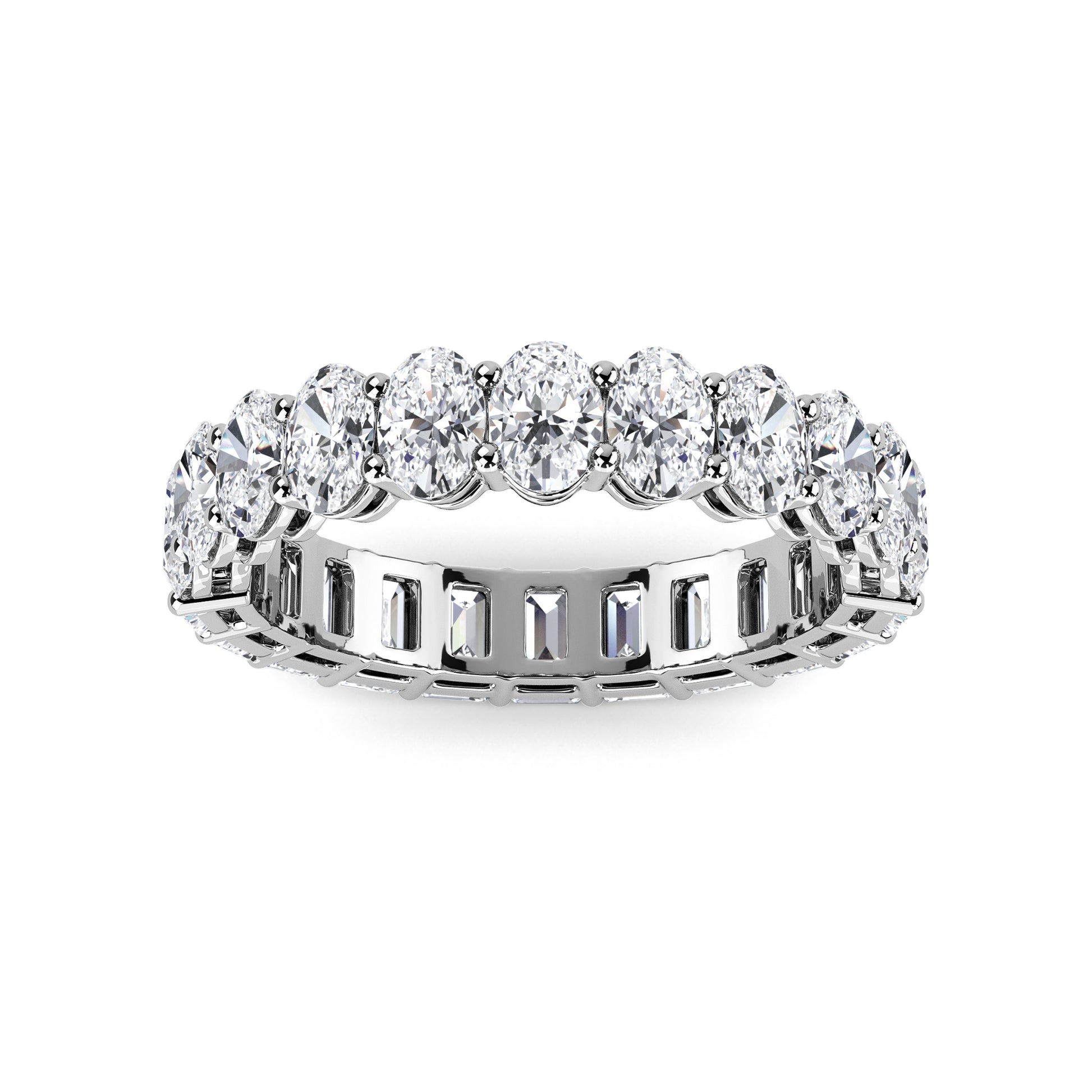 Aviva Half Oval & Emerald cut lab grown diamond Gallery Eternity band White Gold ring for women - elegant and sustainable jewelry by Wenoor