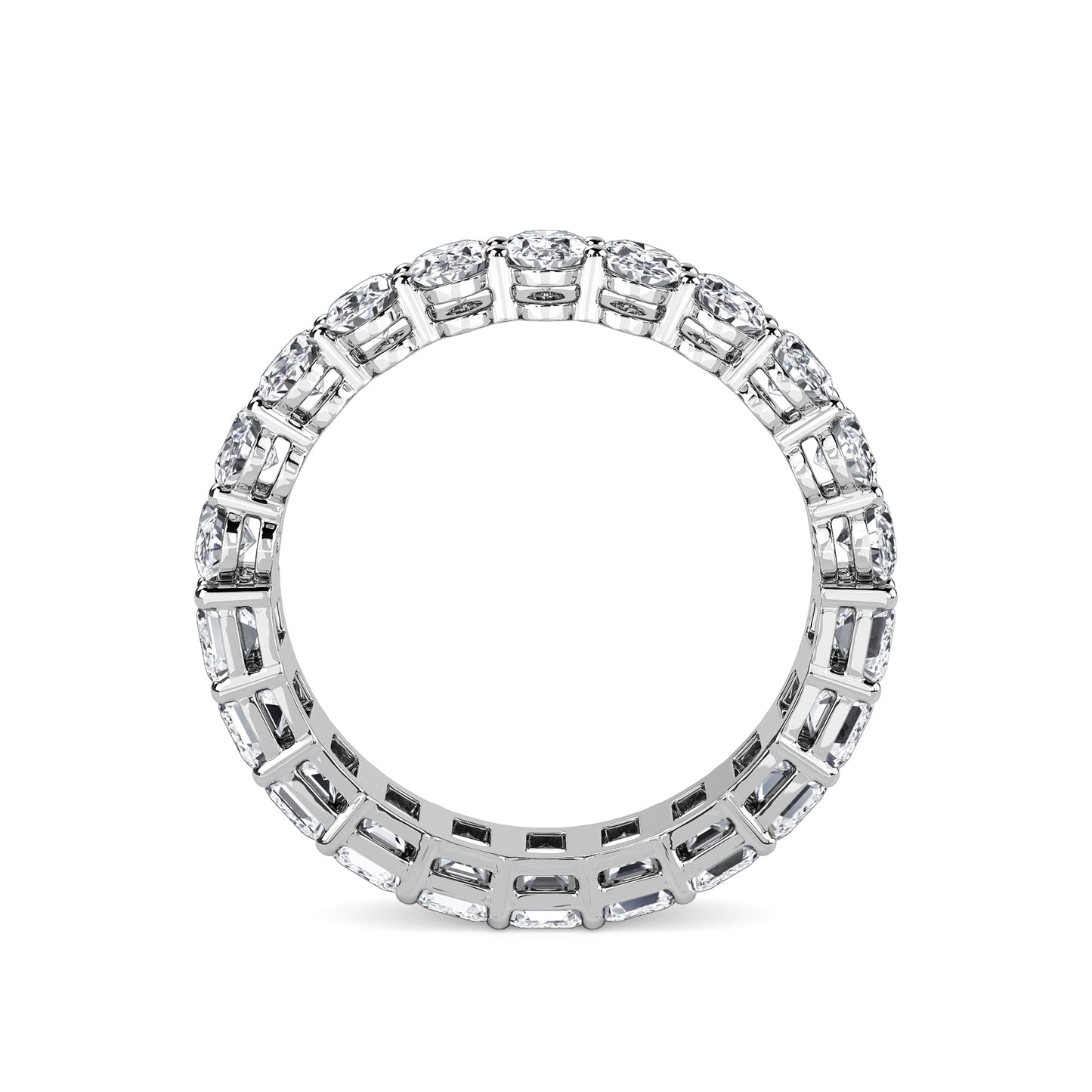 Aviva Half Oval & Emerald cut lab grown diamond Gallery Eternity band White Gold ring for women - elegant and sustainable jewelry by Wenoor